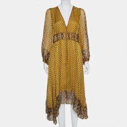 Ulla Johnson Yellow Printed Silk Asymmetric Hem Amabelle Dress M