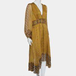 Ulla Johnson Yellow Printed Silk Asymmetric Hem Amabelle Dress M
