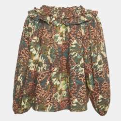 مملوكة مسبقًا بلوزة أولا جونسون قطنية مطبوعة بنية مقاس متوسط - ميديم