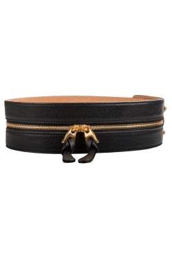 Barbara Bui Black Leather Zipper Waist Belt 36