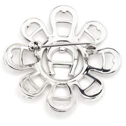 Pre Owned Aigner Silver Tone Crystal Floral Pin Brooch