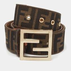 Fendi Tobacco Zucca Canvas and Leather FF Buckle Belt 100CM