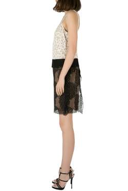 Vera Wang Collection White and Black Abstract Lace Sleeveless Dress S