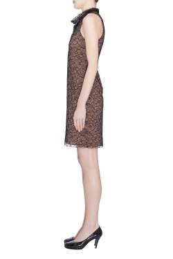 Vera Wang Collection Black Floral Lace High Cowl Neck Sleeveless Dress S