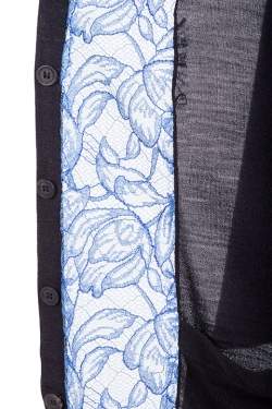 Vera Wang Collection Black and Blue Lace Trim Button Front Cardigan S