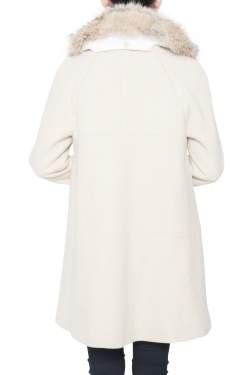 Pre Owned Tory Burch Cream Lurex Insert Fur Collar Detail Ivan Long Coat S