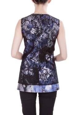 Vera Wang Collection Multicolor Lurex Jacquard Floral Lace Overlay Sleeveless Top M