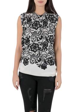 Pre Owned Dolce & Gabbana Monochrome Lace Print Wool Sleeveless Top L