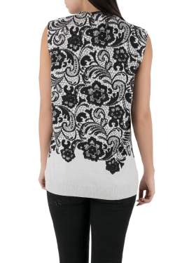 Pre Owned Dolce & Gabbana Monochrome Lace Print Wool Sleeveless Top L