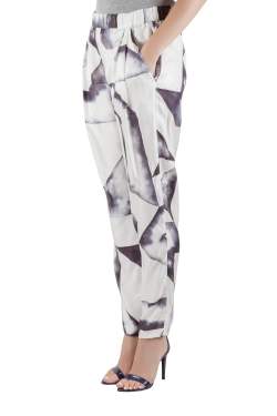 Pre Owned 3.1 Philip Lim Monochrome Geometric Print Silk Relaxed Trousers S