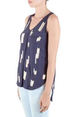 Derek Lam 10 Crosby Midnight Blue Embellsihed Silk Sleeveless High Low Top M