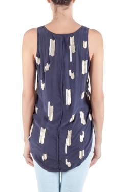 Derek Lam 10 Crosby Midnight Blue Embellsihed Silk Sleeveless High Low Top M