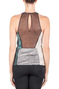 Pre Owned 3.1 Phillip Lim Multicolor Sequin Paneled Sheer Insert Sleeveless Cocktail Top S