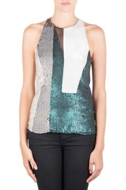 Pre Owned 3.1 Phillip Lim Multicolor Sequin Paneled Sheer Insert Sleeveless Cocktail Top S