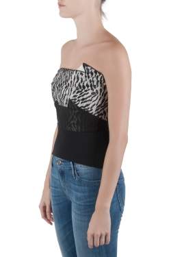 Pre Owned Roland Mouret Monochrome Lace Mantis Strapless Cropped Peplum Top M