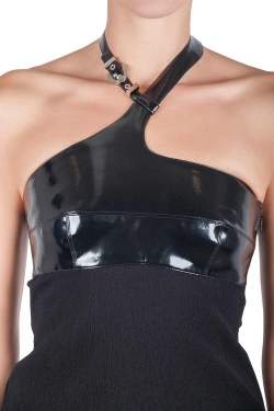 Pre Owned Versace Black Faux Leather Belted Halter Neck Top S