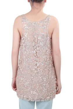 Vera Wang Collection Blush Pink Sequin Embellished Tulle Overlay Sleeveless Top S