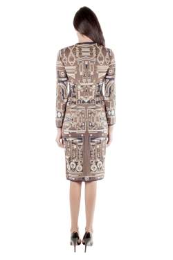 Pre Owned Mary Katrantzou Metallic Gold and Navy Blue Jacquard Knit Midi Dress XS