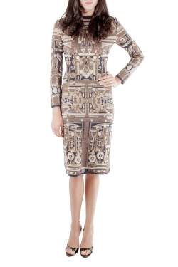 Pre Owned Mary Katrantzou Metallic Gold and Navy Blue Jacquard Knit Midi Dress XS