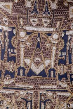 Pre Owned Mary Katrantzou Metallic Gold and Navy Blue Jacquard Knit Midi Dress XS