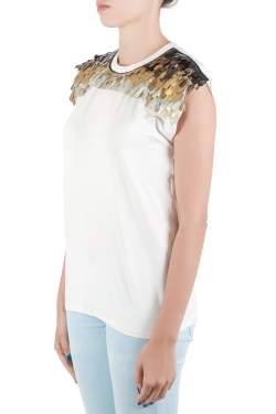 Vionnet Off White Jersey  Embellished Yoke Detail Sleeveless T-Shirt L