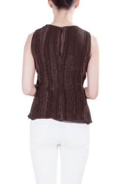 Pre Owned Giorgio Armani Brown Accordion Pleated Textured Silk Sleeveless Top S