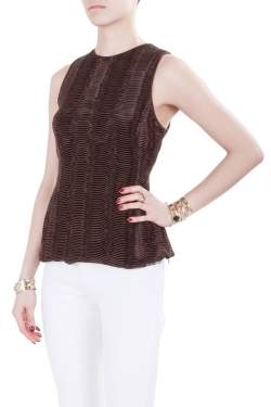 Pre Owned Giorgio Armani Brown Accordion Pleated Textured Silk Sleeveless Top S