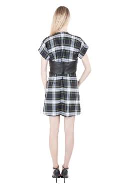 Pre Owned McQ by Alexander McQueen Tartan Wool Leather Corset Belt Dress M