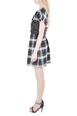Pre Owned McQ by Alexander McQueen Tartan Wool Leather Corset Belt Dress M