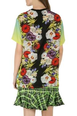 Versace Multicolor Floral Print Silk Ombre Sleeve Detail Crew Neck T Shirt M