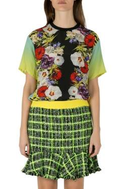 Versace Multicolor Floral Print Silk Ombre Sleeve Detail Crew Neck T Shirt M