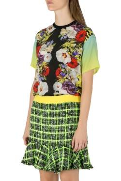 Versace Multicolor Floral Print Silk Ombre Sleeve Detail Crew Neck T Shirt M