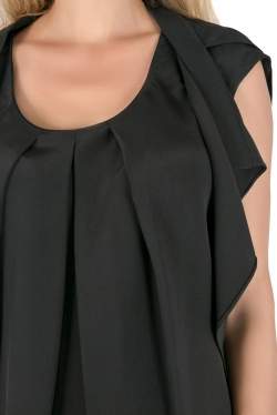 Pre Owned Oscar De La Renta Black Silk Pleated Draped Front Sleeveless Top S