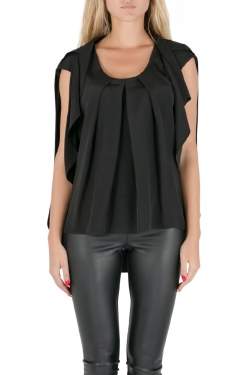 Pre Owned Oscar De La Renta Black Silk Pleated Draped Front Sleeveless Top S