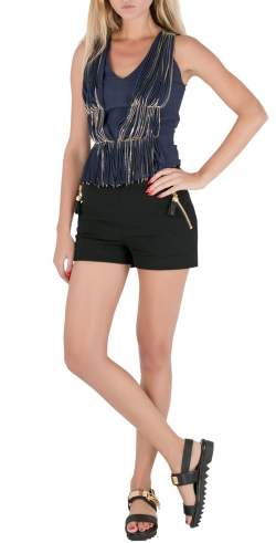 Pre Owned Philosophy Blue Silk Gathered Pleat Front Metal Chain Detail Sleeveless Top S