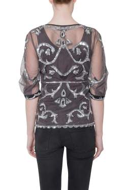 Pre Owned Temperley London Slate Grey Sheer Hayward Sequined Tulle Lauren Top M