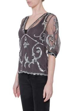 Pre Owned Temperley London Slate Grey Sheer Hayward Sequined Tulle Lauren Top M