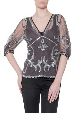 Pre Owned Temperley London Slate Grey Sheer Hayward Sequined Tulle Lauren Top M