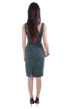 Zac Posen Green Leopard Patterned Jacquard Draped Bustier Dress M