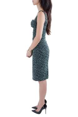 Zac Posen Green Leopard Patterned Jacquard Draped Bustier Dress M