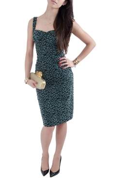Zac Posen Green Leopard Patterned Jacquard Draped Bustier Dress M