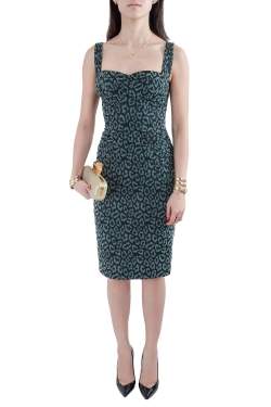 Zac Posen Green Leopard Patterned Jacquard Draped Bustier Dress M