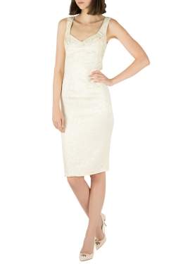 Zac Posen Ivory Floral Jacquard Satin Sleeveless Pencil Dress S