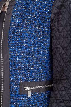Michael  Kors Blue and Black Tweed Quilted Sleeve Detail Zip Front Jacket S