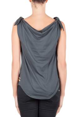 Pre Owned Balmain Green and Gold Leopard Print Cotton Shoulder Tie Detail Top S