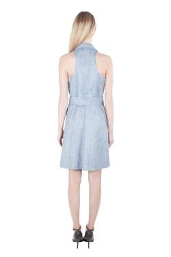 Viktor & Rolf Blue Textured Blazer Style Sleeveless Belted Dress L