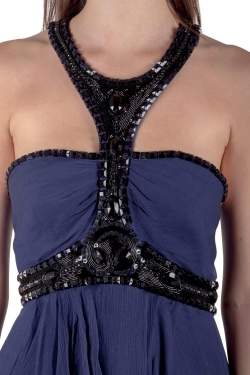 Pre Owned Temperley London Blue Plisse Silk Embellished Strapless Mini Dress M