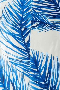 Pre Owned Tory Burch White and Blue Baltic Sea Feather Printed Silk Sleeveless Dress M