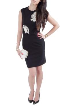 Pre Owned فستان ستيلا مكارتني قطن مرن مزين حليات كروشية بلا أكمام مستقيم أسود M