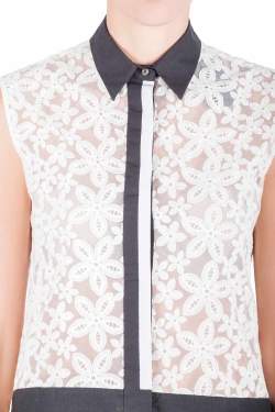 Joseph Off White Sheer Broderie Anglaise Contrast Trim Sleeveless Top M